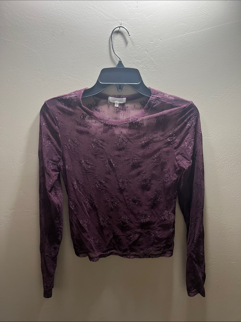 Long-Sleeve Sheer Crewneck Top - Plum